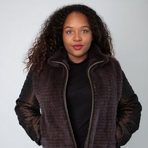 Taupe Dyed Mink Corded Jacket w/ Taffeta Sleeves